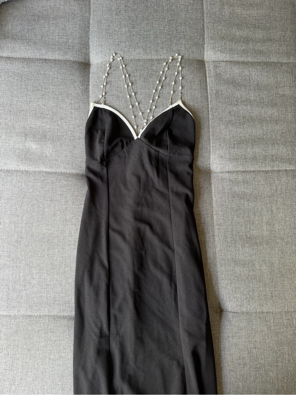 Black Spaghetti-Strap Maxi Dress with Pearled Straps